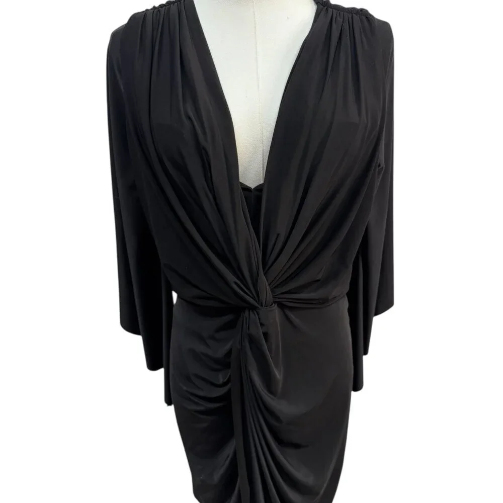 MISA Los Angeles Black Draped Mini Dress XS NWT Twist Front